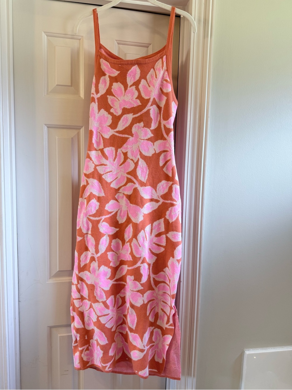 Sleeveless Pink Floral Slip Midi Dress in Orange